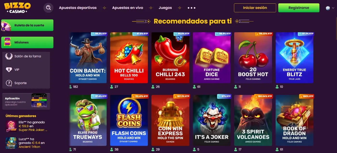 Bizzo Casino Página principal
